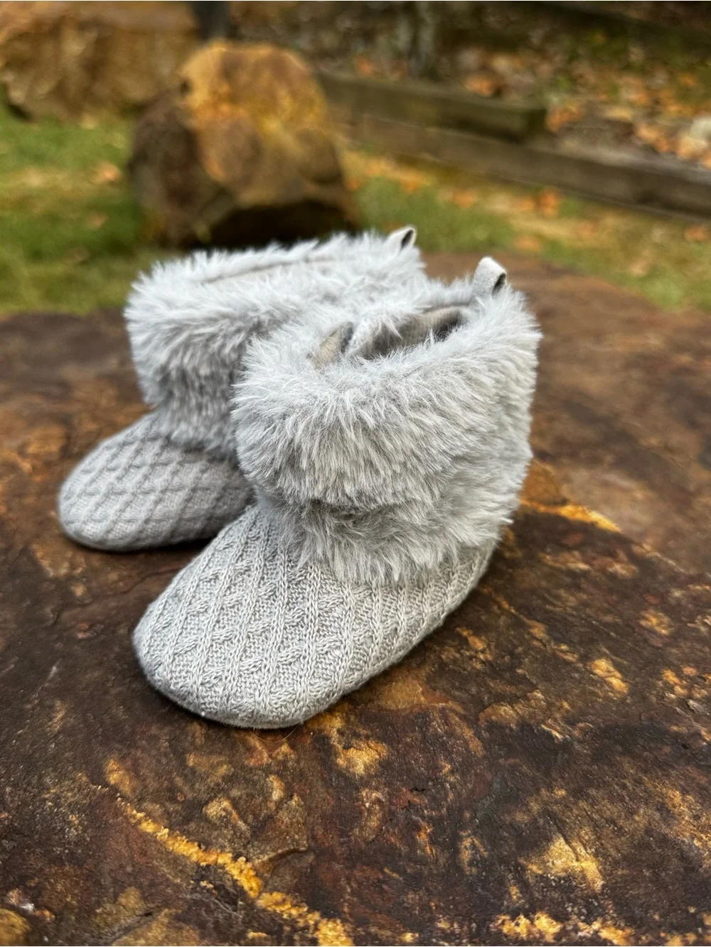 Cozy Gray Faux Fur Knit Baby Booties - Kids Shoes